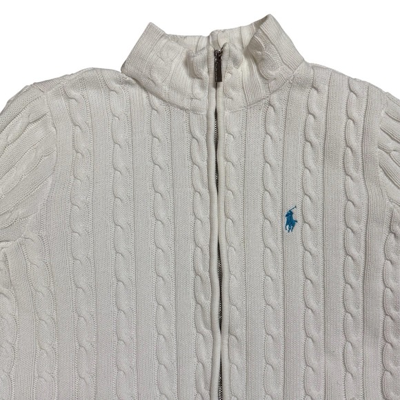 Ralph Lauren Sport Women's XL White Cream Full Zip Cable Knit Sweater Jacket - Picture 3 of 6